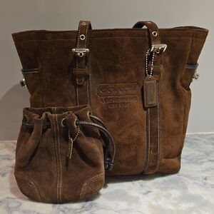 Coach Rich Brown Suede Tote And Matching Wristlet